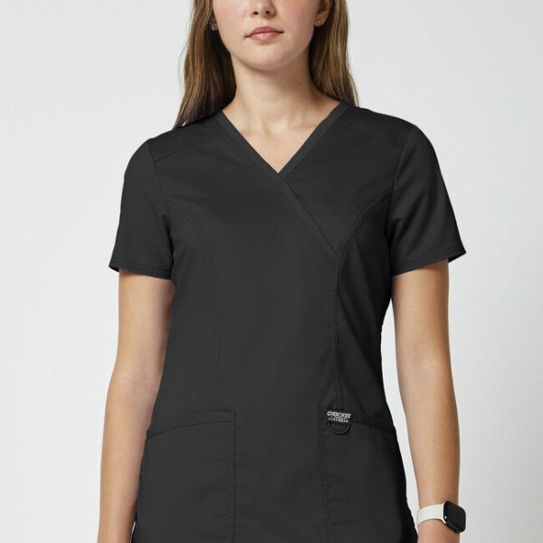 Women's Shaped 3-Pocket Mock Wrap Scrub Top